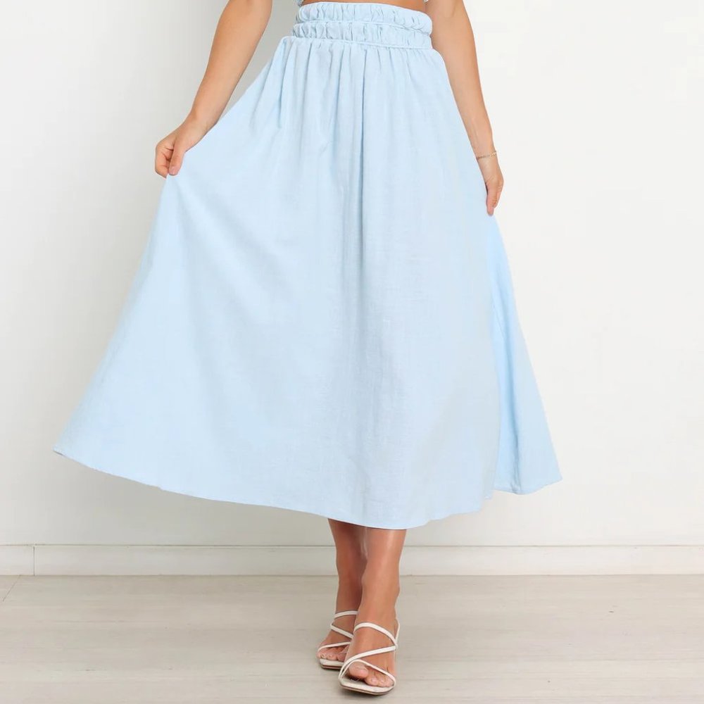 New NWT Petal & Pup Eva Maxi Skirt 90% Cotton 10% Linen L - XL Light Blue
